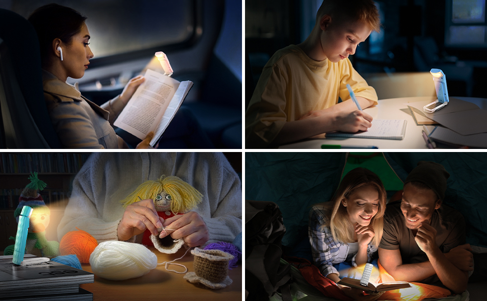 LED лампа для читання Mexllex на прищіпці, перезарядна, 3 кольори, 5 рівнів яскравості, нічник для дітей, білий