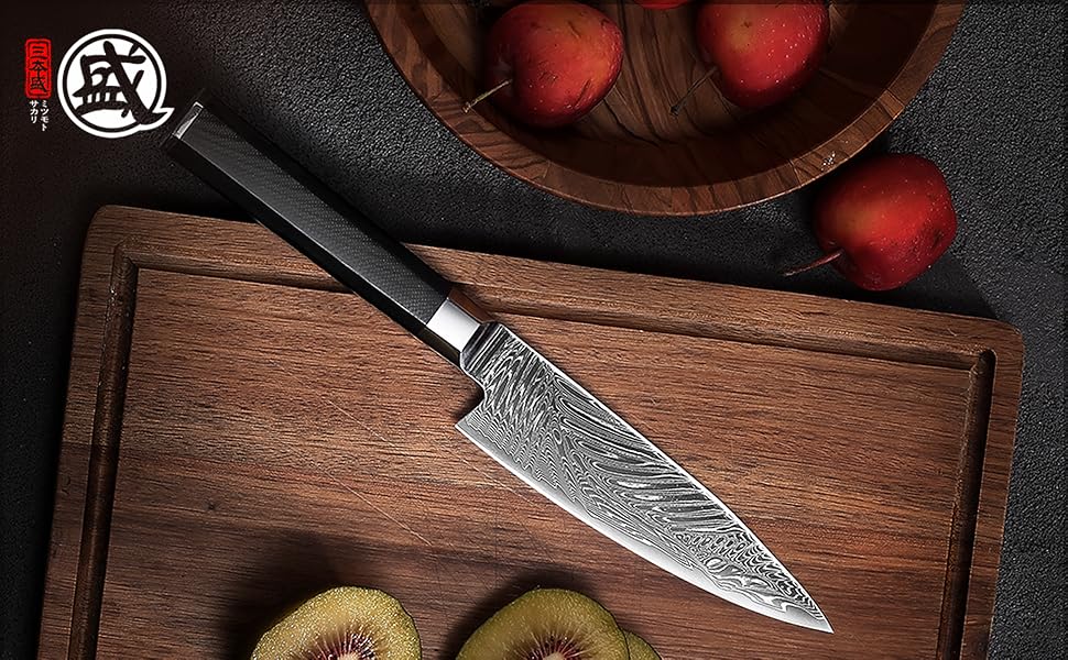 Кухонний ніж для шеф-кухаря MITSUMOTO SAKARI Gyuto, порошковий сталь VG-Pro, чорна ручка, 14 см, Японія