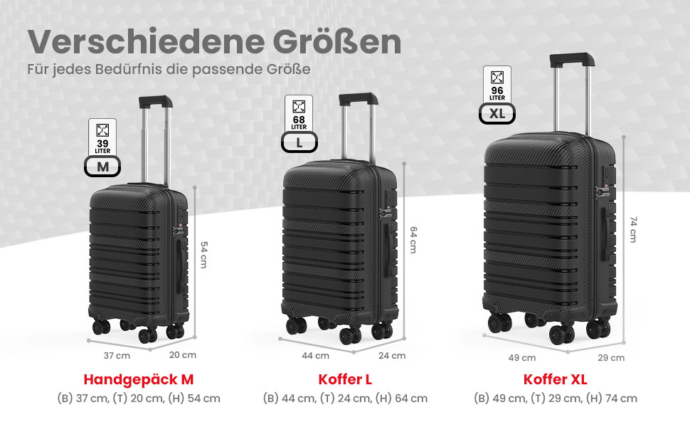 Чемодан GENTOR великий на колесах 64x44x24 см – Легкий валіз з жорстким корпусом та TSA-замком – Чемодан з жорсткою обшивкою L для подорожей та відпочинку – Чорний L Чорний