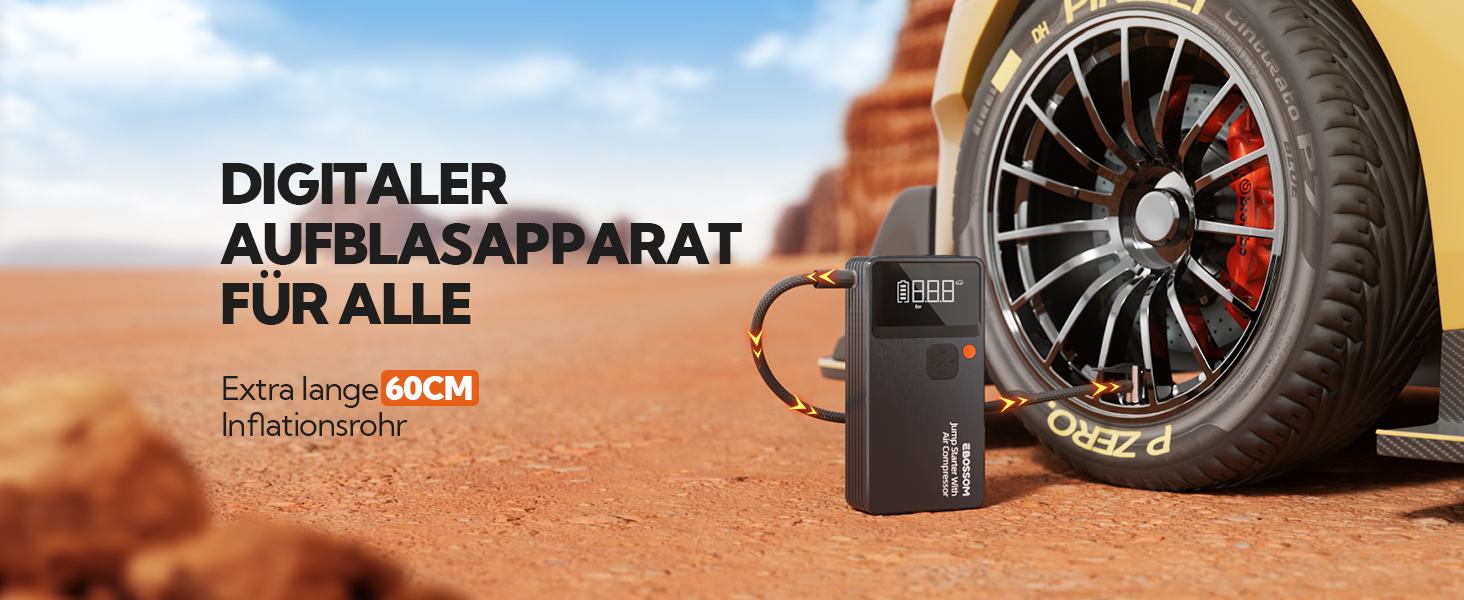 Powerbank Starthilfe JC8-12000mAh: Powerbank для авто з компресором, 12000mAh, LED-лампа, USB-C, ресeт-комплект