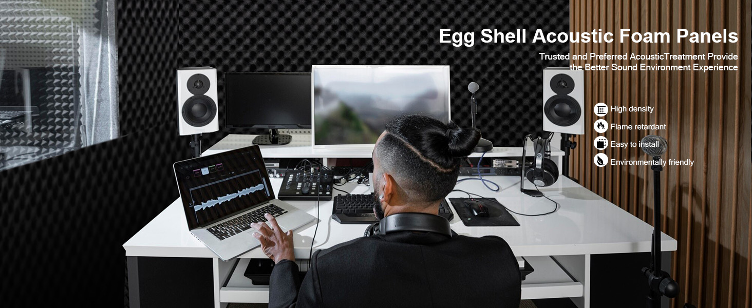 Акустичні панелі JBER самоклеючі, шумопоглинаючі плити з пінопласту 30x30x3 см, 12 шт. — звукоізоляція для студії, офісу та спальні, чорні