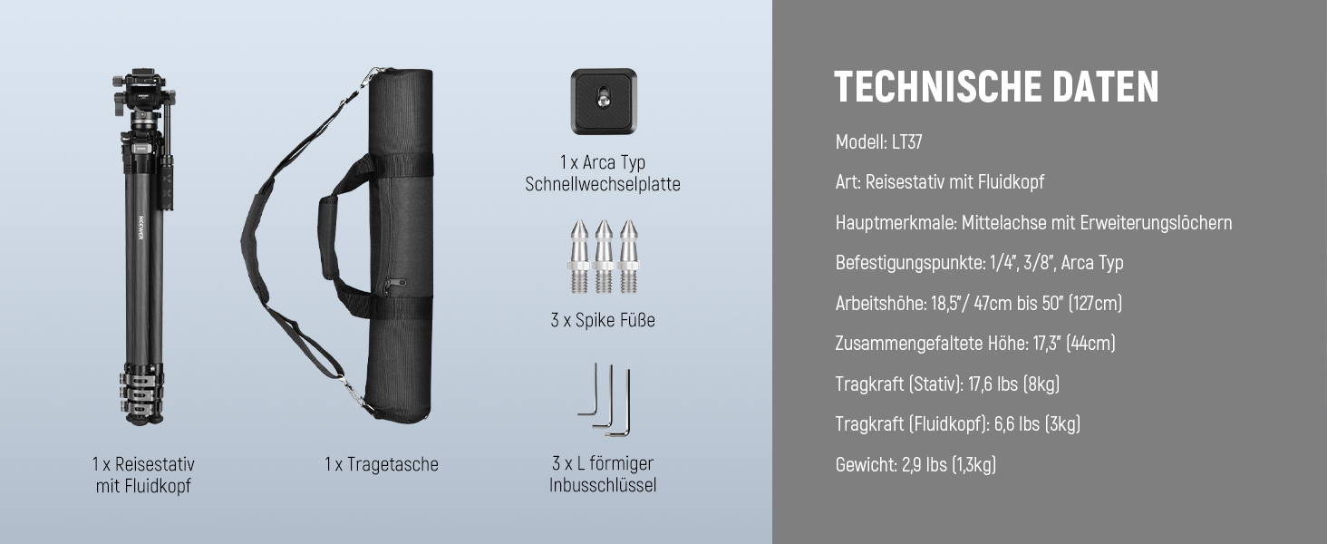 Штатив для камери NEEWER BASICS 77' з моноподом, кульковою головкою 360°, QR-пластиною Arca, компактний, легкий, алюмінієвий, для подорожей, відеозйомки, максимальне навантаження 6 кг (LT37)