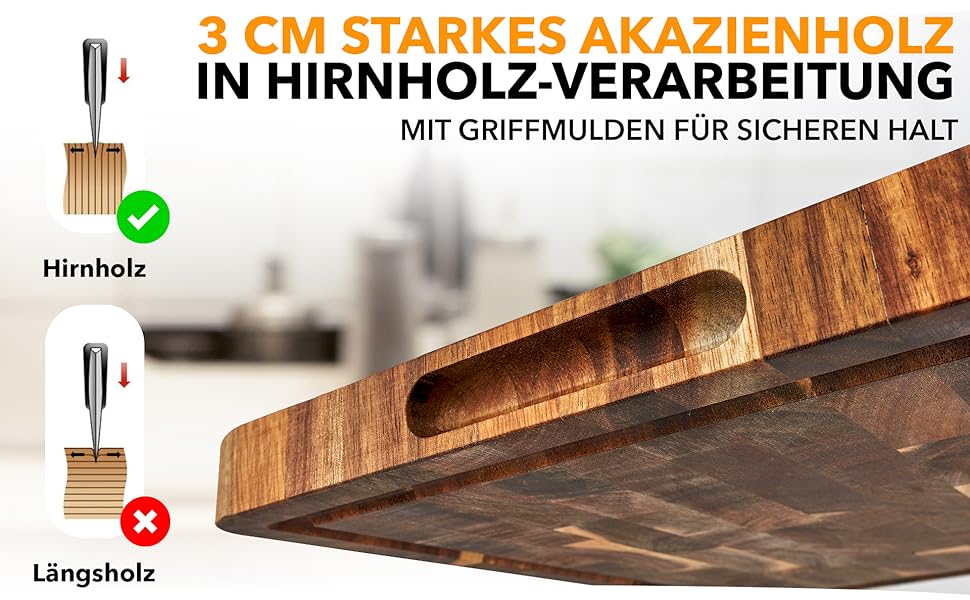 Дерев'яний обрізний стіл STOVY® з масивного акацієвого дерева, 40 x 30 x 3 см – антибактеріальний, з гірського дерева