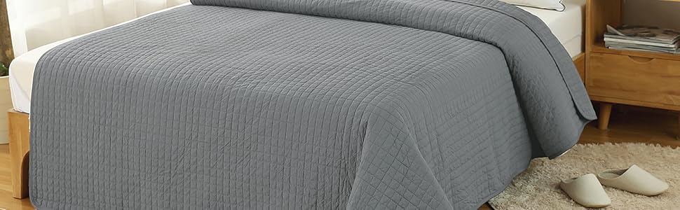 Покривало на ліжко WOLTU з ефектом декілька кольорів, 220x240 см, сірий, двостороннє, стегане