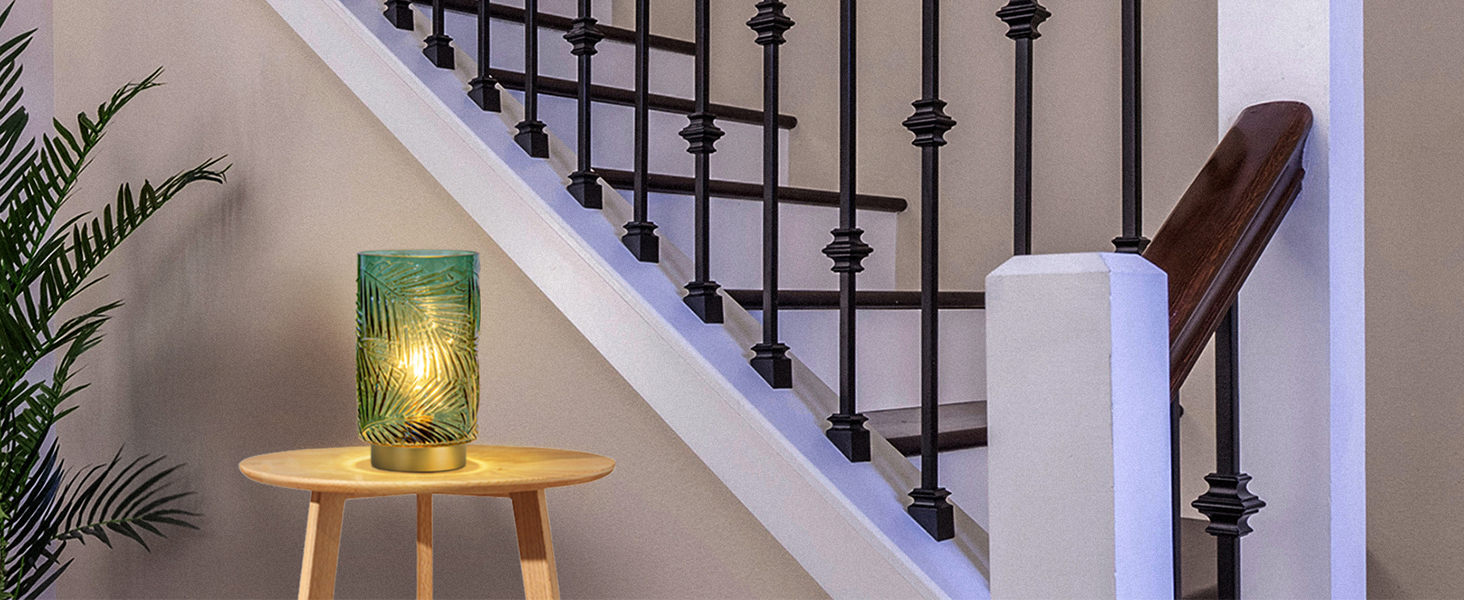 Настільна лампа MJ PREMIER акумуляторна LED з сенсорним вимикачем, регульована яскравість, скло, USB зарядка, аварійна лампа, зелена