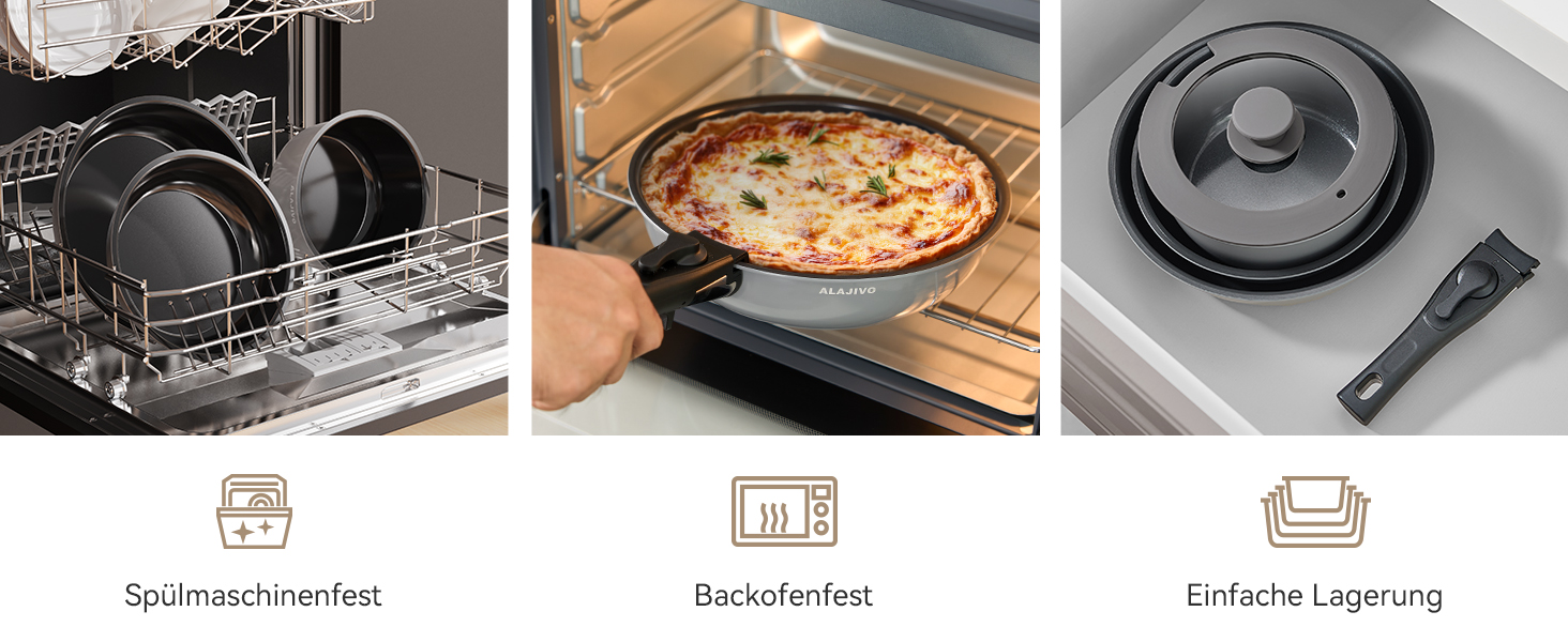 Набір посуду 9-ти частинний з знімним ручками, антипригарне покриття, керамічна сковорода, набір каструль з кришками, для всіх типів плит, безпечний у духовці (сірий)