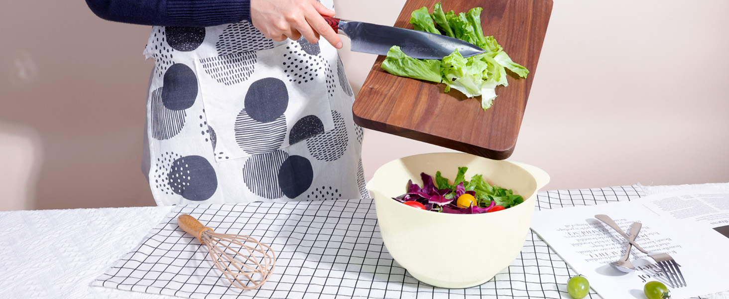 Набір мисок для змішування BoxedHome (4 шт.) з пластику, бежевий. Миски для салатів, ручне миття, неслизькі, стійкі, для сервірування та приготування їжі.