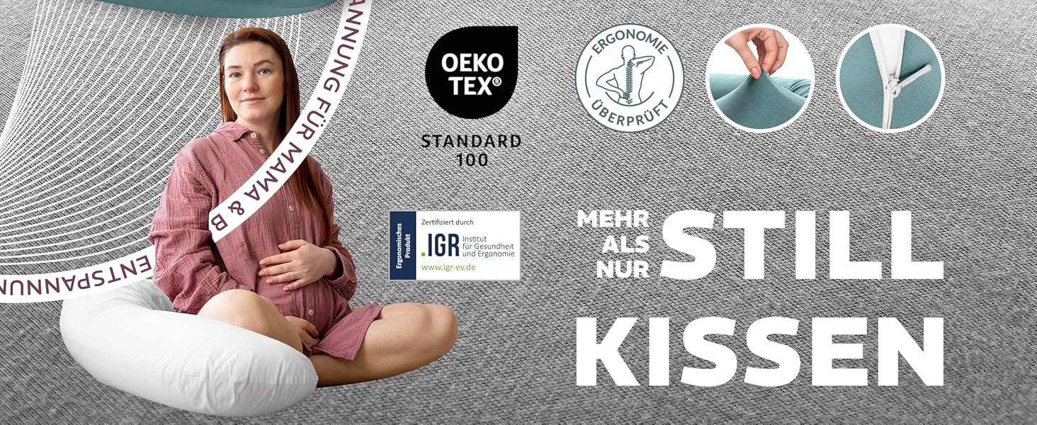 Подушка для вагітних та годування Sei Design XXL з муслінової обтяжки, ергономічна, для сну на боці, комфортна, 190x30 см, 100% органічна бавовна (джерсі сіро-сріблястий)