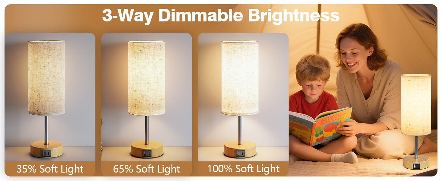 Нічна лампа UPXNBOR з USB-A та USB-C зарядкою, торшер з сенсорним керуванням та 3 рівнями тепла, для спальні та вітальні (E27 лампочка в комплекті), тканинний абажур