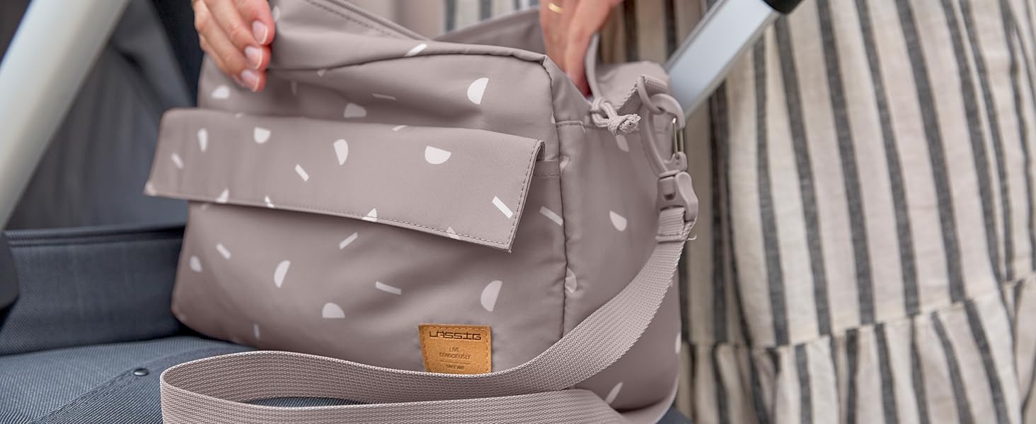 LÄSSIG органайзер для дитячого візка, сумка на плече, з кріпленням, Casual Buggy Organizer Bag Blocks taupe