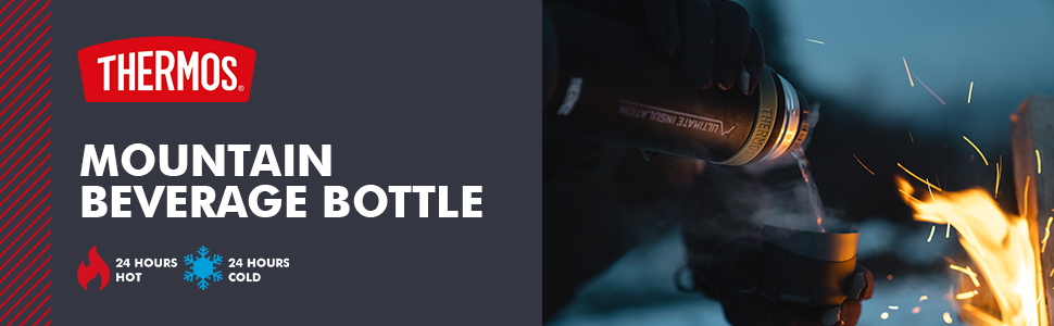 Термос для напоїв Thermos Mountain 0,9 л, чорний, з нержавіючої сталі з чашкою, зберігає тепло/холод 24 год, легкий, для туризму, розбірна кришка, BPA-free