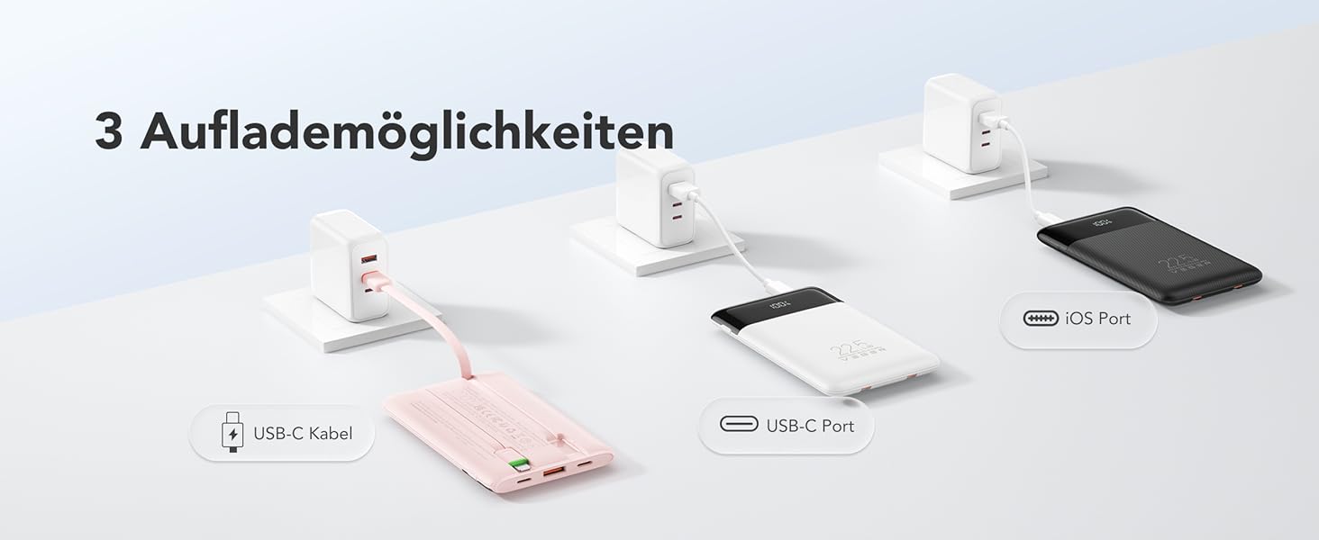 Повербанк VEGER 10000mAh 22.5W з вбудованим кабелем USB-C, швидка зарядка, чорний