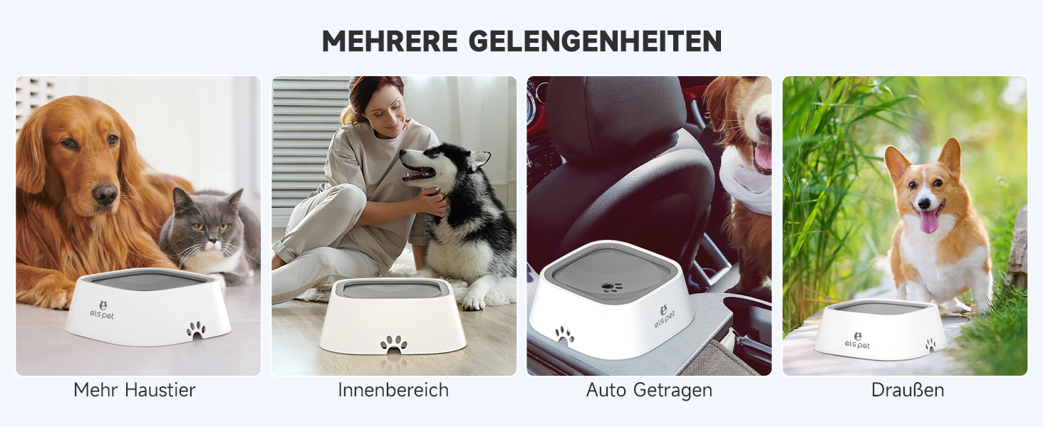 Напійник для собак ELS PET: 1л, витокозахисний, для подорожей, анти-розливання, сірий