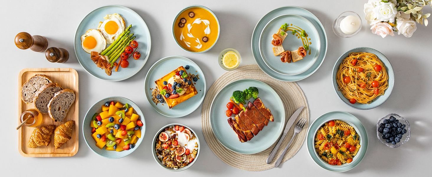 Набір мисок vancasso ANYA (48 шт.) з кераміки, 16.1 см, 840 мл, для мюслі, стійкі до подряпин, підходить для мікрохвильової печі та посудомийної машини (м'ятний колір)