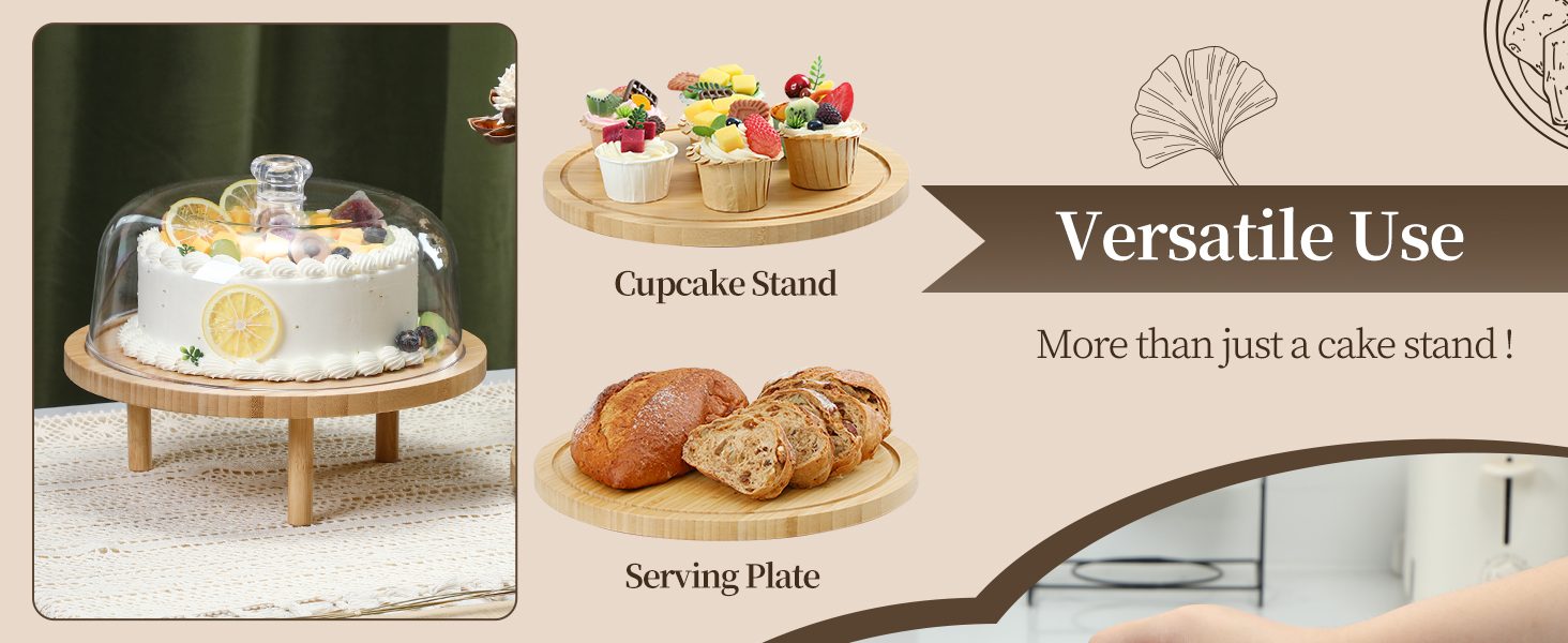 Підставка для тортів Ohuhu з бамбука 2-в-1 з кришкою, обертова тарка для тортів з 3 знімними ніжками та акриловою кришкою для випічки, декорування та святкування, чудовий подарунок для жінок
