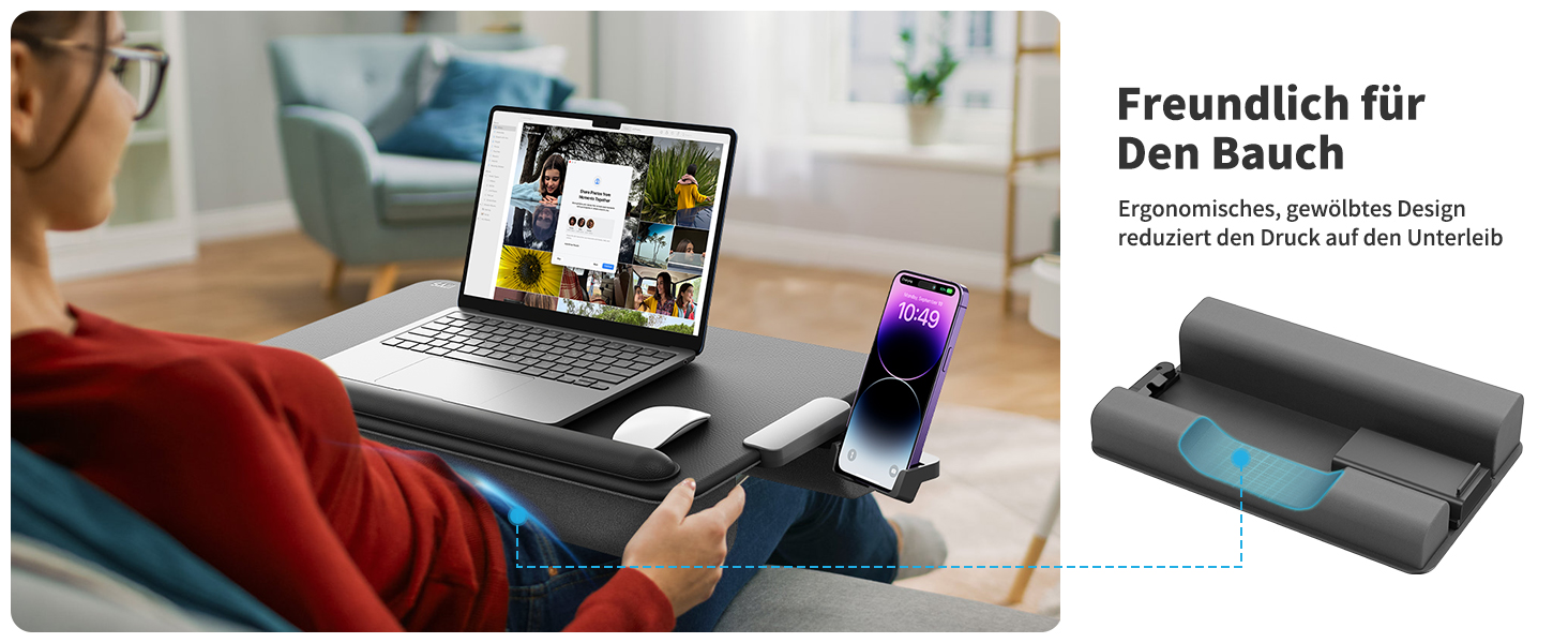 Підставка для ноутбука SAIJI з підставкою для зап'ястя та відділенням для телефону, для роботи в ліжку/на дивані, чорна