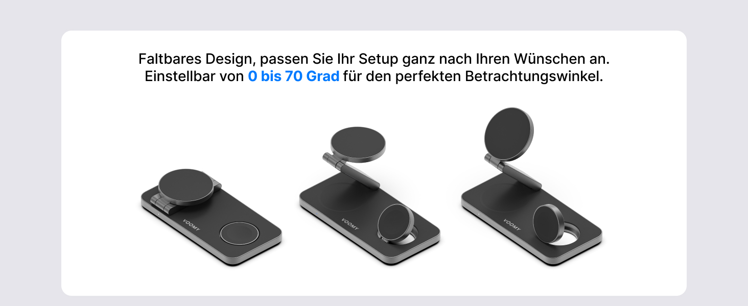 База для бездротової зарядки Voomy 3-в-1 з підтримкою MagSafe, для iPhone, AirPods та Apple Watch, 15W, складана, швидка зарядка, з USB-C кабелем та адаптером (Чорний)