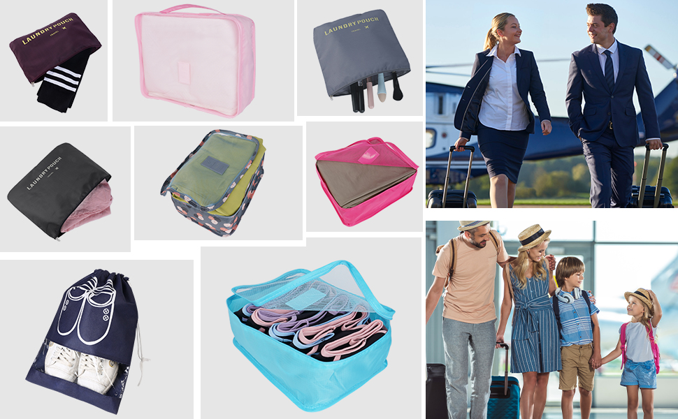 Органайзер для валізи Vicloon, набір 8/6 шт. - сумки-органайзери для подорожей, аксесуари для валізи, чохли для взуття, косметичні сумки, блакитний з квітковим принтом