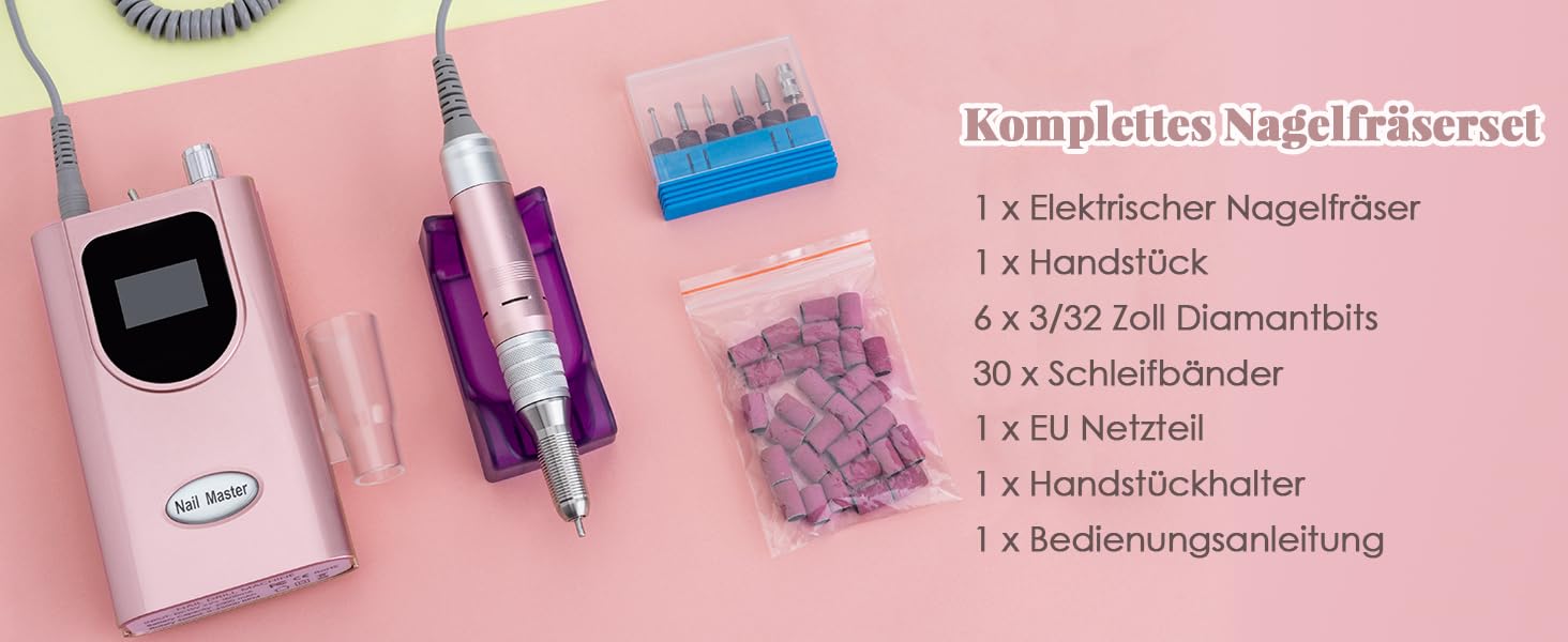 Електричний фрезер для нігтів Delanie 35000 об/хв: набір для манікюру з насадками, регулювання швидкості та напрямку, рожеве золото