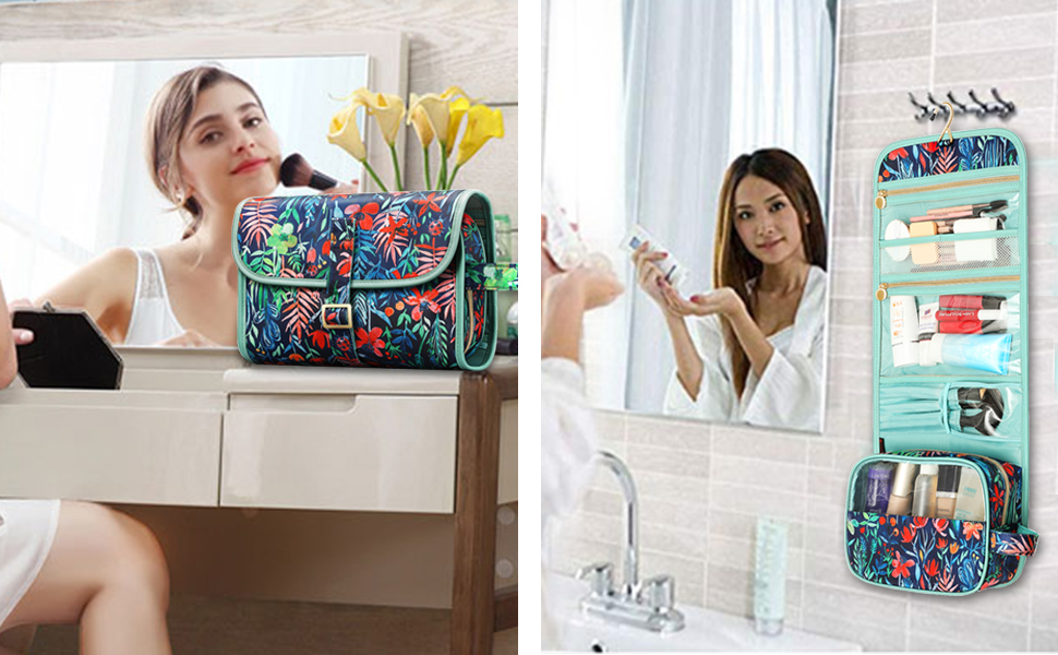 Fintie Косметичка-органайзер для подорожей, велика водонепроникна сумка для макіяжу, блакитного кольору, для жінок та дівчат