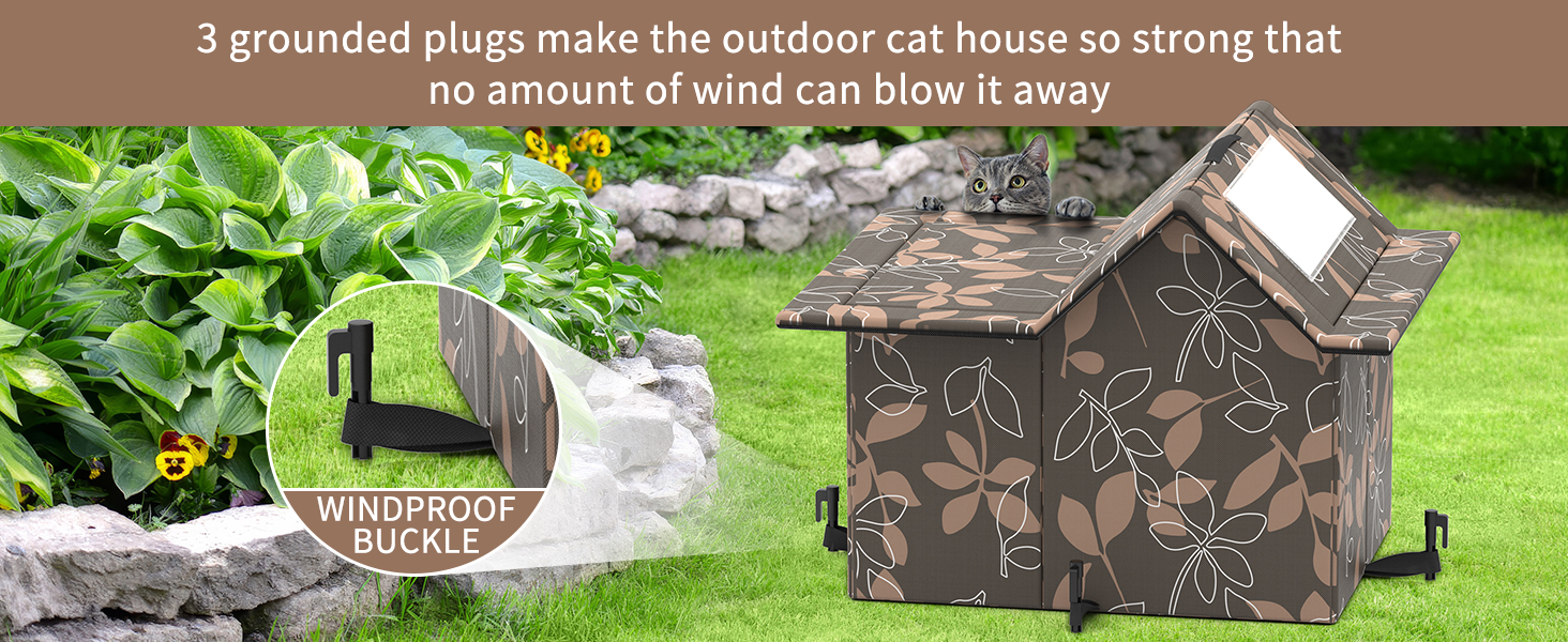 Кіт-будинок для вулиці, зимостійкий, знімні подушки, захист від холоду для котів, легко збирається, зелений (коричневий), 33 x 38 x 43 см