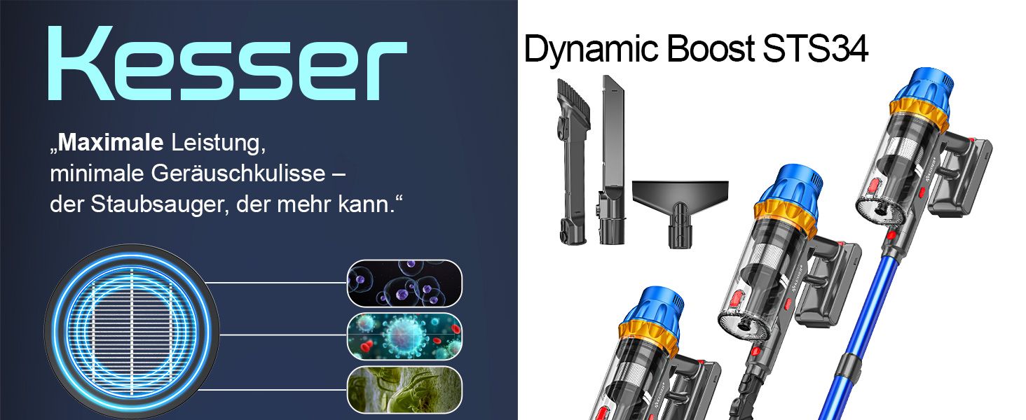 Бездротовий акумуляторний пилосос KESSER® з LED дисплеєм, 70 хв роботи, без мішка, для твердих поверхонь, килимів, шерсті тварин, чорний/червоний