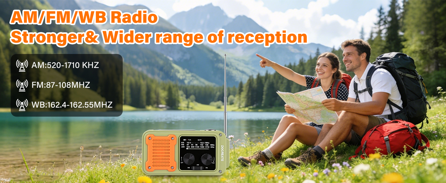 Радіо на механічній ручці Diymore 2000mAh з сонячною панеллю, FM/AM/WB, Power Bank, LED ліхтарик для кемпінгу, SOS сигнал, компас. Радіоприймач для екстрених ситуацій та відпочинку на природі, чорний