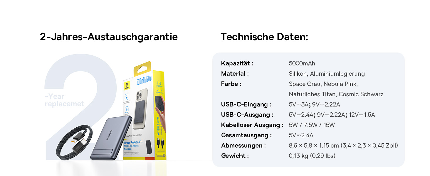 Power Bank Baseus Mini MagSafe 5000mAh з MagSafe, PD 20W, Qi2, сірий колір