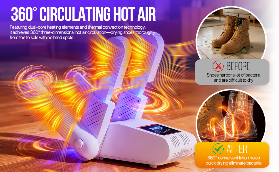 Електрична сушарка для взуття RoserRose 360° з гарячим повітрям та підтримкою температури 48°C для черевиків, лижних чобіт та кросівок