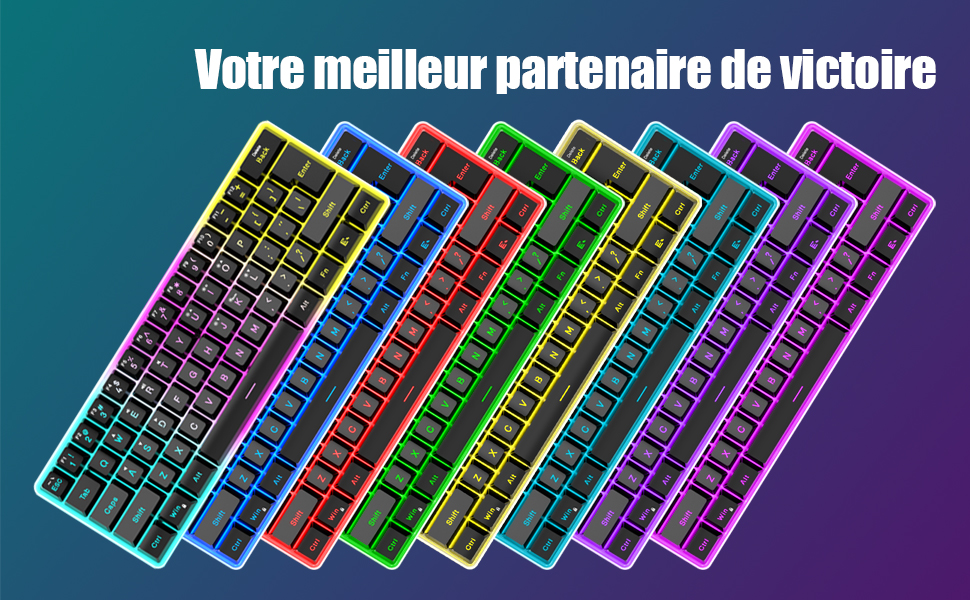 Бездротова ігрова клавіатура та миша RedThunder K62 60% RGB, AZERTY, 62 клавіші, Mini, для PC/PS5, чорний