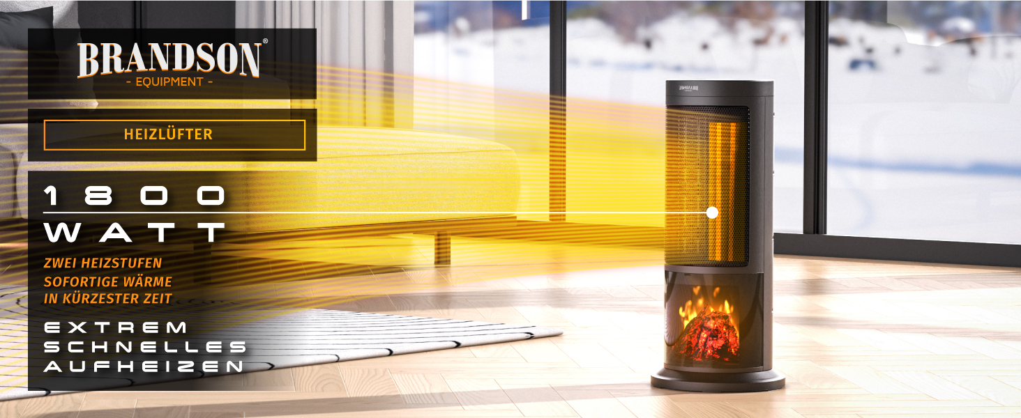 Електричний обігрівач Brandson з ефектом каміна: тихий, енергоефективний, з дистанційним керуванням, таймером, для ванної, вітальні, офісу, дитячої кімнати (чорний)