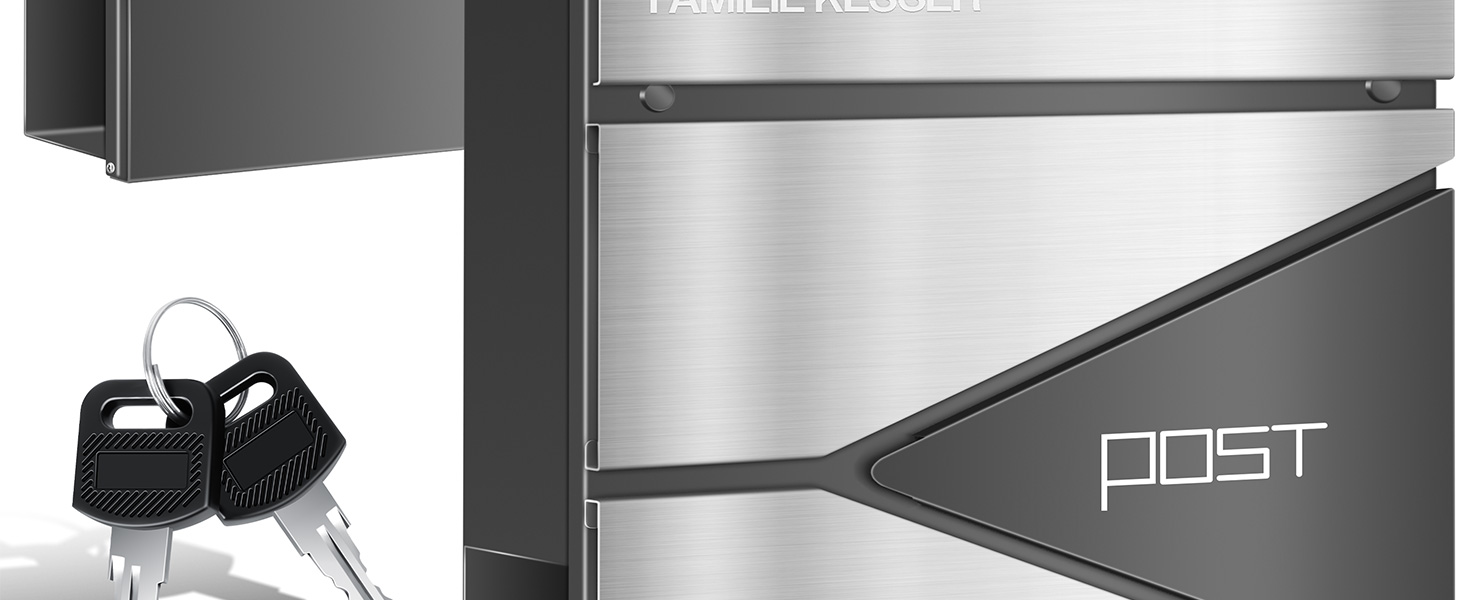 Поштовий ящик KESSER з газетницею, нержавіюча сталь, сріблясто-антрацитовий, з 2 ключами, настінний, з м'яким закриттям кришки, з кріпленням