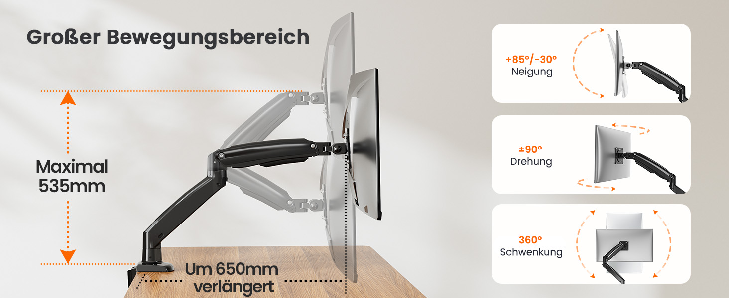 Кріплення для монітора ErGear для широких моніторів 13-49 дюймів, настільний кронштейн, підставка для монітора, підтримує до 12 кг, VESA 75x75/100x100 мм