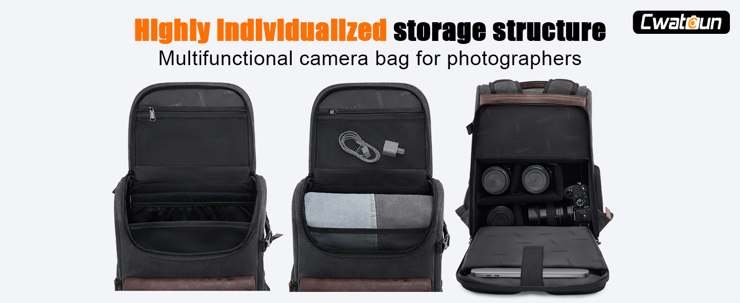 Водонепроникний рюкзак для камери Cwatcun з брезенту, професійний фоторюкзак, вінтажний стиль, сумісний з Sony, Canon, Nikon (S, чорний)