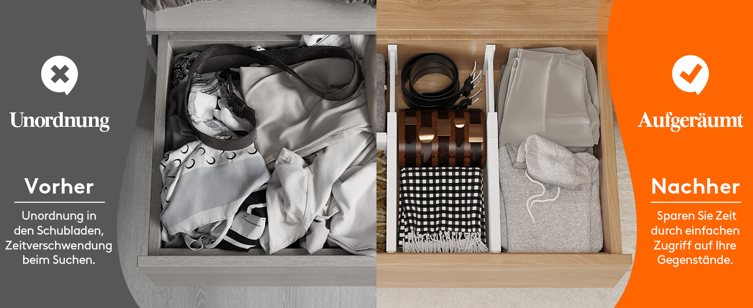 Lifewit Drawer Dividers Set, Plastic, for Internal Length 27–40cm & Height >10.5cm Drawers, Adjustable Organizer System for Closet/Bedroom/Dresser/Kitchen/Office, White (4, for Internal Length 34–50cm & Height ≥15.5cm)
