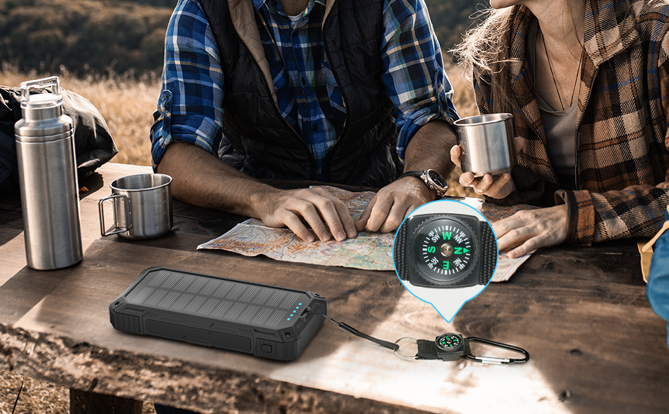 Портативний зарядний акумулятор Solar Powerbank 56800mAh з сонячною панеллю, PD 30W, USB-C, бездротова зарядка 15W, LED-індикатор, ліхтарик, 3 порти (2 USB та 1 Type-C), 4 кабелі, для активного відпочинку, чорний