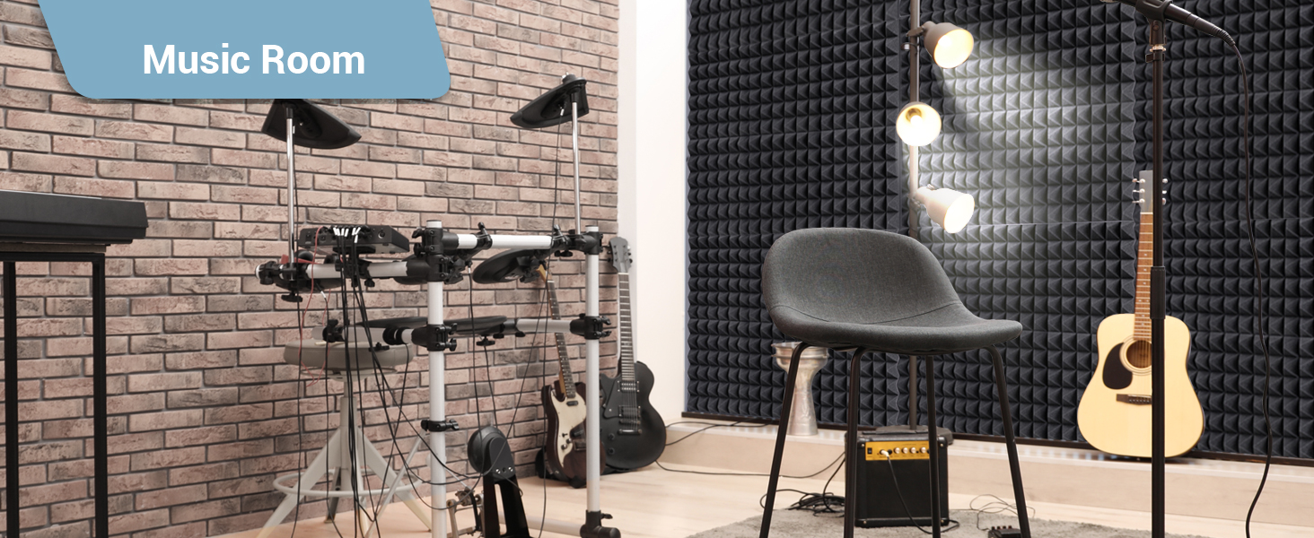 Акустичні пірамідні панелі Ohuhu для звукоізоляції, шумопоглинаючий поролон 30x30x5 см, 24 шт. (для студії, подкастів, YouTube)