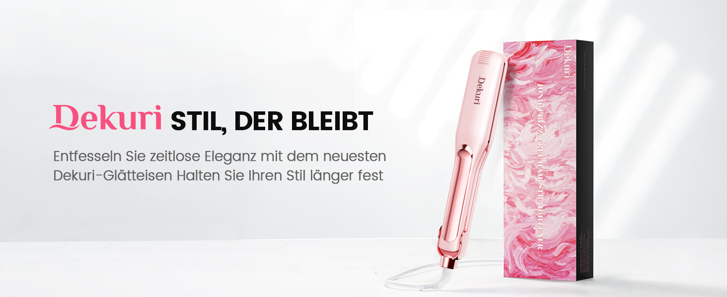 Dekuri 42mm Ceramic Hair Straightener & Curling Iron - Pink - Adjustable Temperature 120°C-230°C