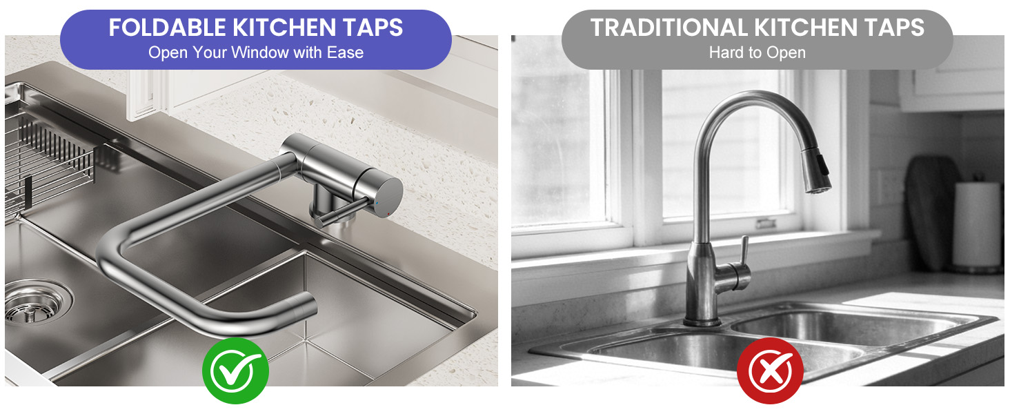 Змішувач кухонний висувний з нержавіючої сталі, 360° поворот, 4 режими, високий вилив, для мийки, ABS-розпилювач, G3/8 з'єднання (тільки для EU)