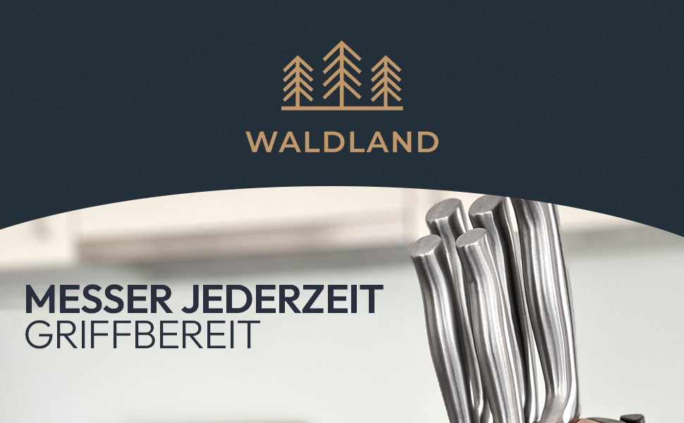 Набір ножів WALDLAND Premium з підставкою – 7 предметів | Набір кухонних ножів з інтегрованим точилом | Матеріал: дуб | Преміум якість