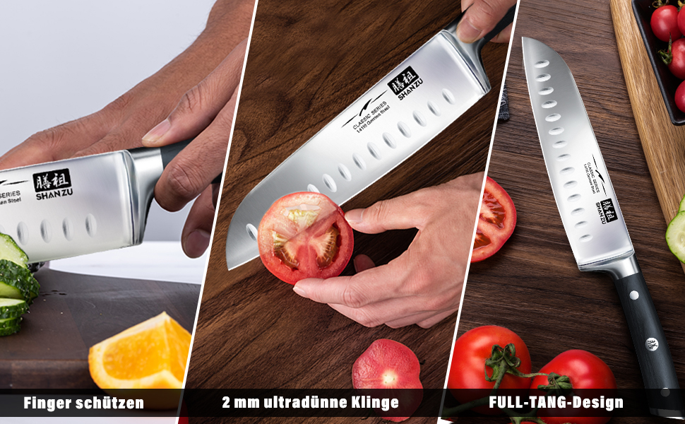 Кухонний ніж Santoku SHAN ZU 18 см з німецької нержавіючої сталі, надгостре лезо, ергономічна ручка, подарункова упаковка