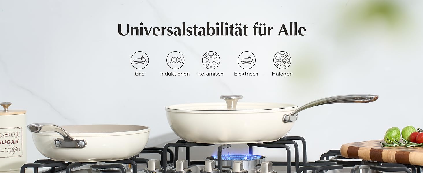 Набір сковорідок Redchef з керамічним покриттям, алюміній, 20/24/28 см, для всіх типів плит, індукційні, без PTFE, PFOA, PFAS, бежевий