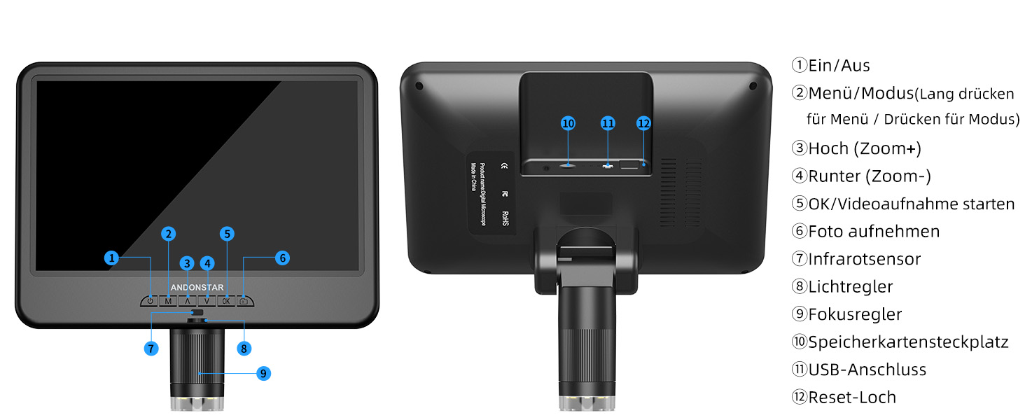 Мікроскоп цифровий Andonstar AD210 10.1 дюймів для дорослих, паяльний мікроскоп для ремонту електроніки, мікроскоп-камера для монет з повноекранним переглядом та підсвічуванням