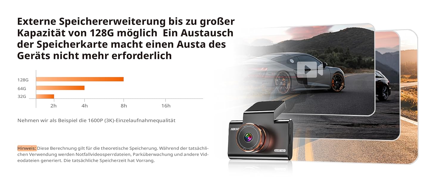 Відеореєстратор Hikvision C6 Pro 3K з GPS, IPS-дисплеєм 3 дюйми, Нічне бачення, WiFi, G-сенсор, Park Mode, підтримка SD до 256GB