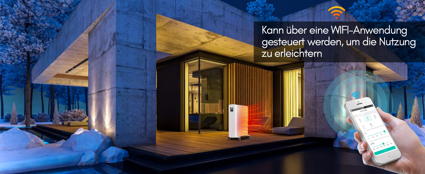 Масляний радіатор Fiqops 2500W з WiFi, термостатом та пультом керування, 11 ребер, 3 режими нагріву, захист від перегріву, білий