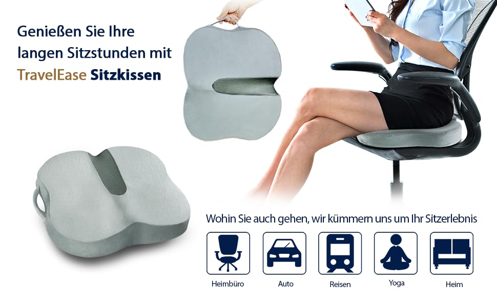 Подушка для сидіння Travel Ease з гелевою піною Memory Foam - ергономічна підтримка для офісу, авто та ігор (сірий)