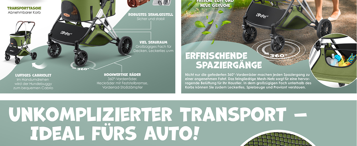 Візок для собак 3в1: візок-переноска, сумка-переноска, лежанка. До 20 кг, великі колеса, сітчасті вікна, дощовик, тримач для напоїв, м'яка ковдра. Підходить для собак та котів, колір антрацит.