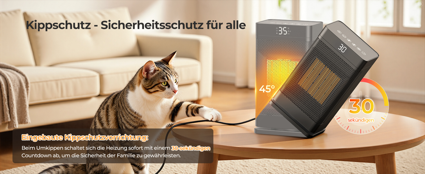 Керамічний електронагрівач 1500W з термостатом, PTC-керамічний нагрівач, ECO-режим, захист від перегріву та перекидання, 75° коливання, 2-в-1 енергозберігаючий нагрівач для дому, чорний