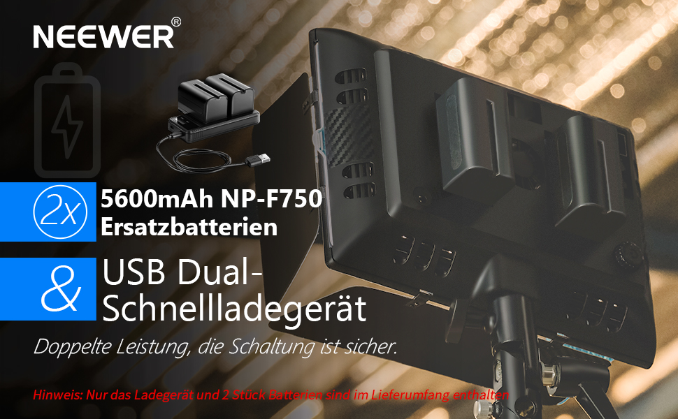 Зарядний пристрій NEEWER Dual USB з 2 шт. акумуляторами 6600mAh NP-F970, швидка зарядка для Sony NP-F970, F960, F950, F770, F750, F570, F550, Handycam, LED-ліхтарі, моторизовані слайдери NEEWER (NP-F750)