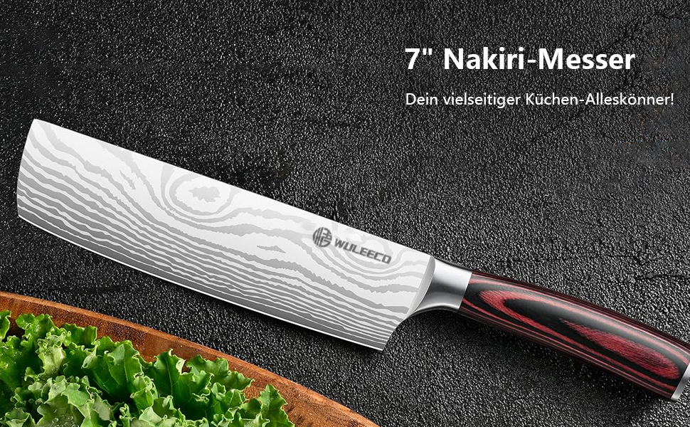 Японський ніж Nakiri 18 см, професійний кухонний ніж для м'яса та овочів зі сталі, ручка з пакавуду